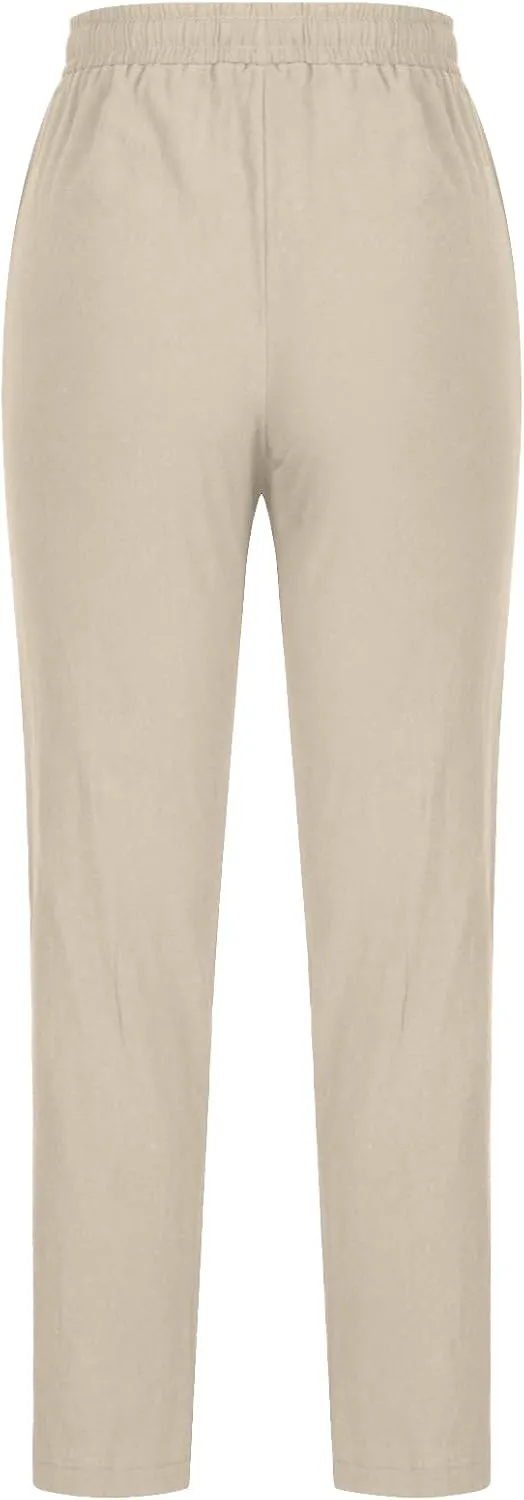 Women's Casual Linen Pants Loose Straight Leg Pants Summer Lightweight Pants Drawstring Waist Pants Lounge Trousers