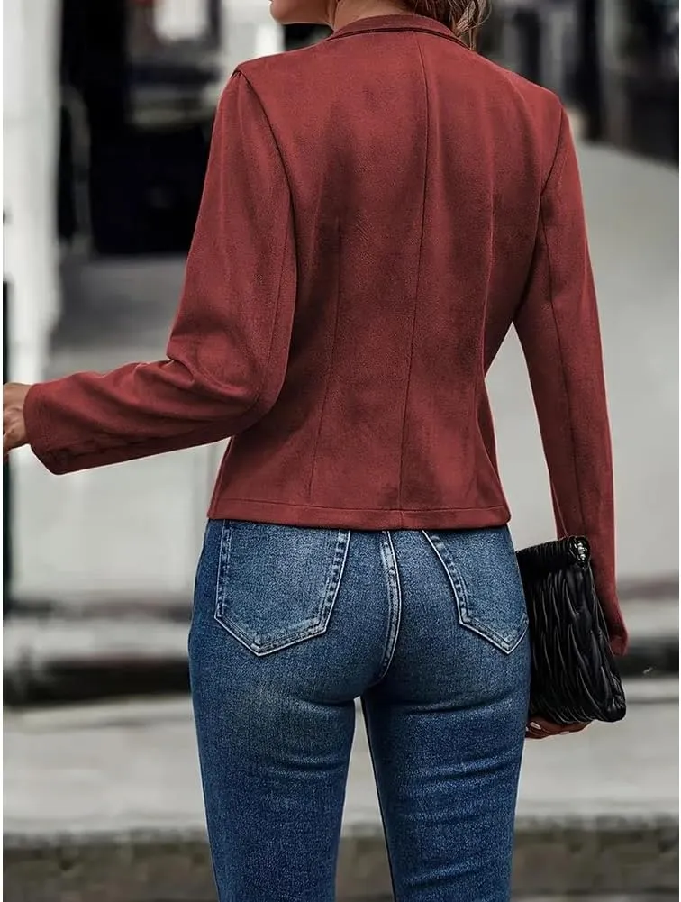 Women'S Fall Faux Suede Jackets Long Sleeve Coats Fashion Dressy Outwear cropped jackets