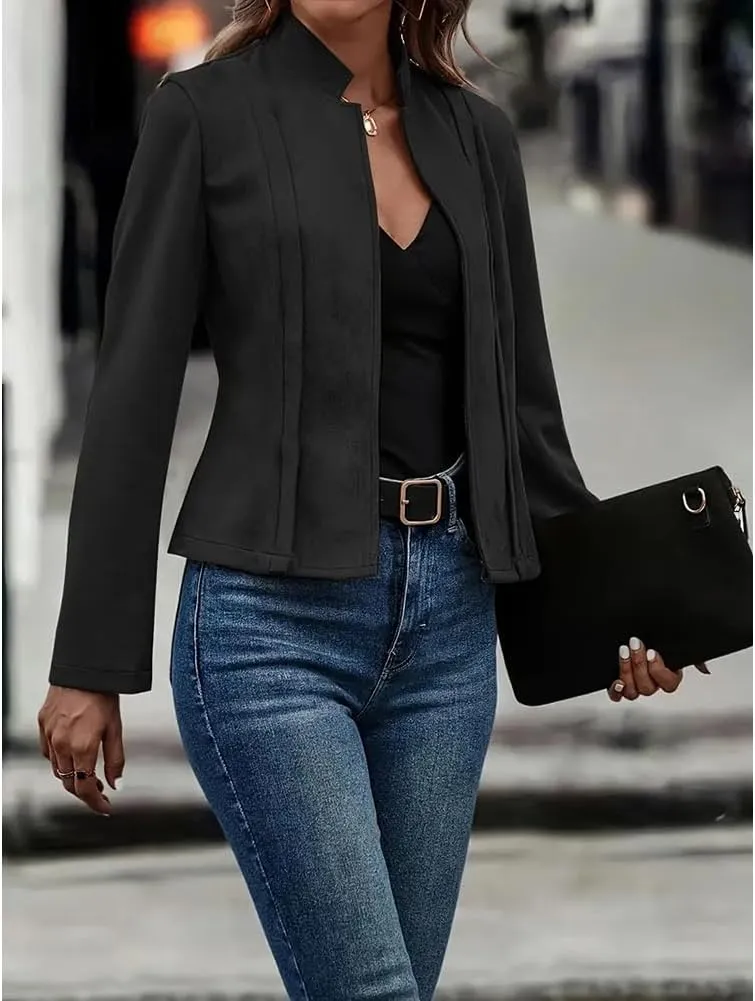 Women'S Fall Faux Suede Jackets Long Sleeve Coats Fashion Dressy Outwear cropped jackets