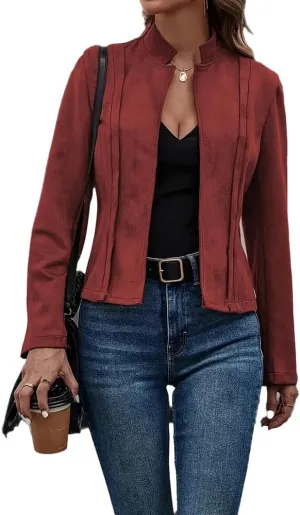 Women'S Fall Faux Suede Jackets Long Sleeve Coats Fashion Dressy Outwear cropped jackets