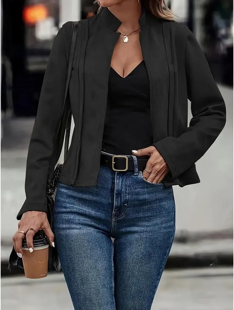 Women'S Fall Faux Suede Jackets Long Sleeve Coats Fashion Dressy Outwear cropped jackets