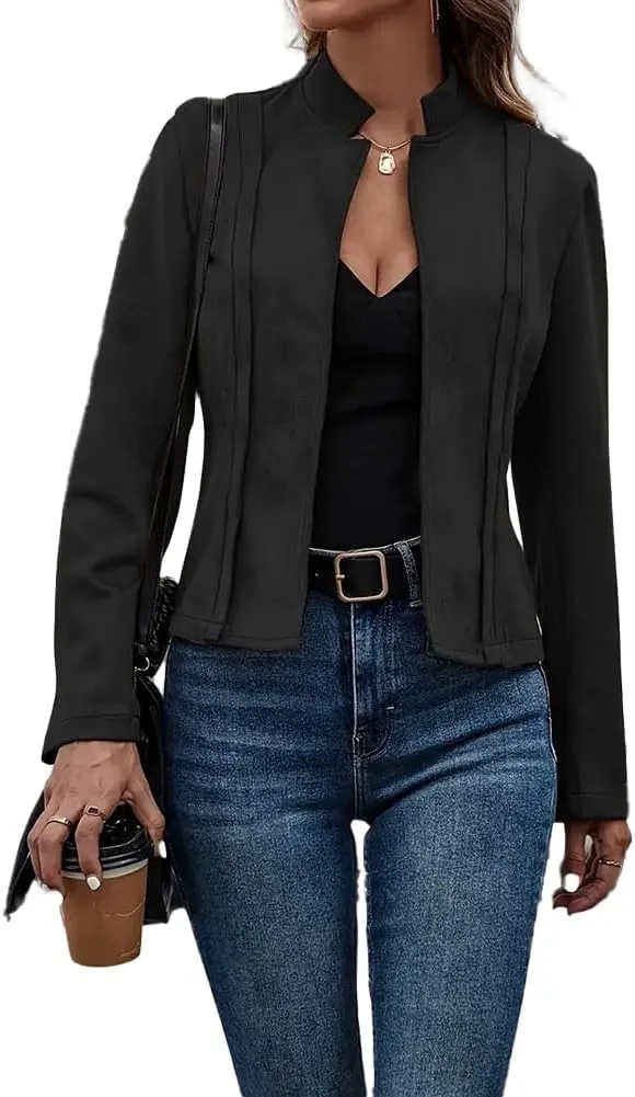 Women'S Fall Faux Suede Jackets Long Sleeve Coats Fashion Dressy Outwear cropped jackets