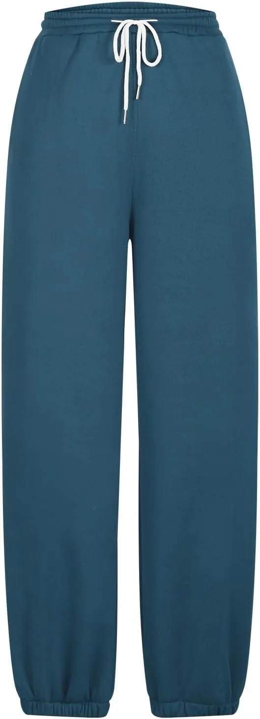 Women's Fall Sweatpants Fleece Lined Casual Pants Drawstring Jogger Pants High Waisted Baggy Pants Comfy Lounge Pants