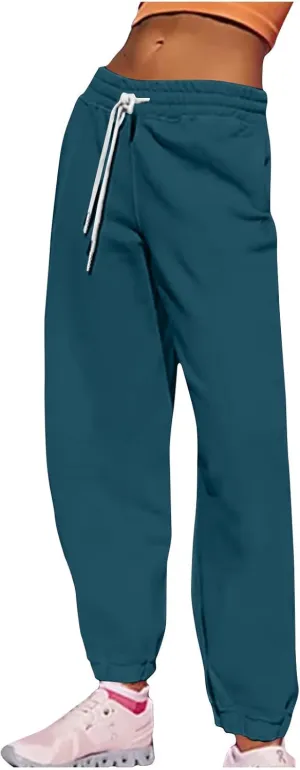 Women's Fall Sweatpants Fleece Lined Casual Pants Drawstring Jogger Pants High Waisted Baggy Pants Comfy Lounge Pants