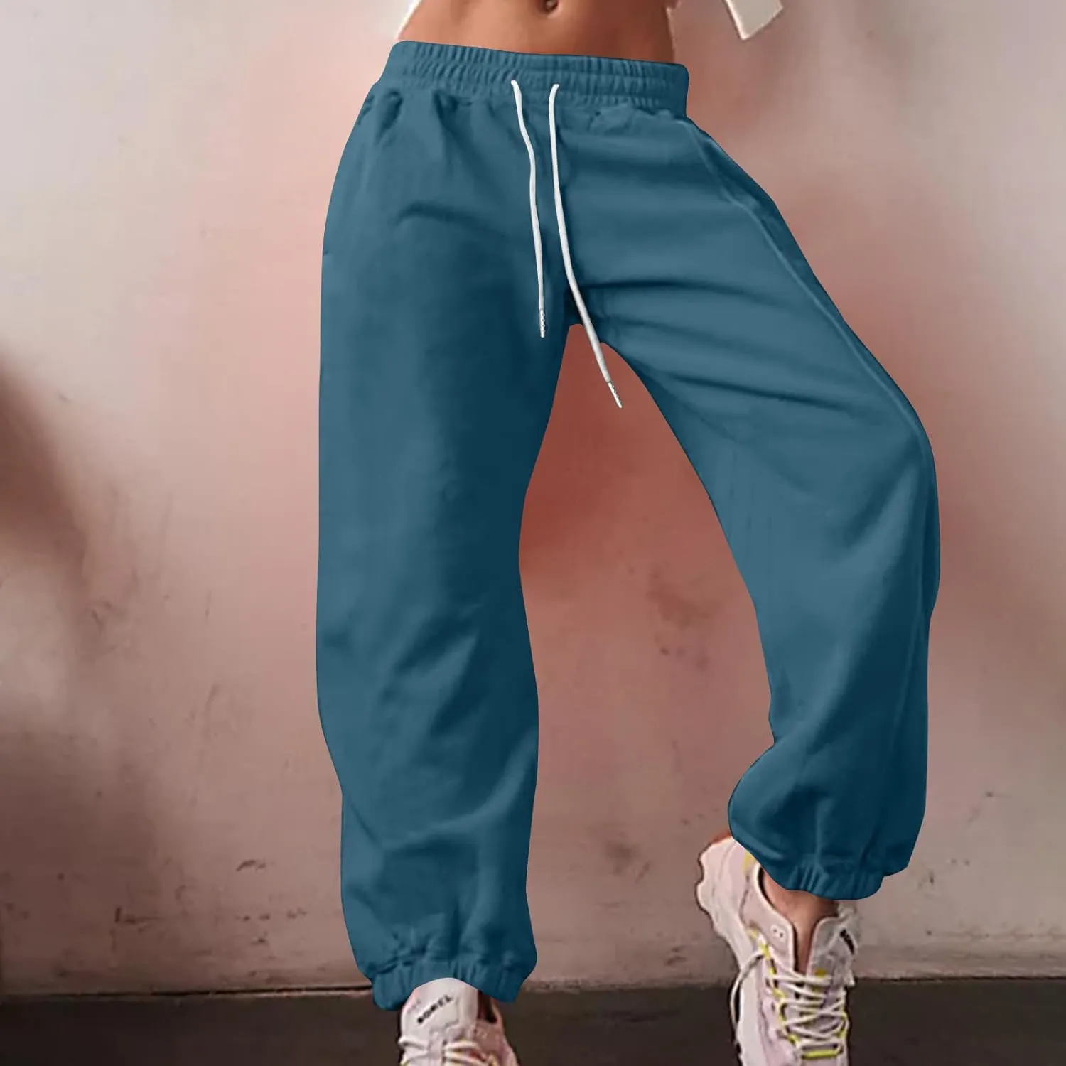 Women's Fall Sweatpants Fleece Lined Casual Pants Drawstring Jogger Pants High Waisted Baggy Pants Comfy Lounge Pants