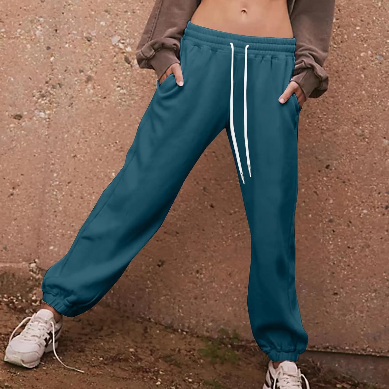 Women's Fall Sweatpants Fleece Lined Casual Pants Drawstring Jogger Pants High Waisted Baggy Pants Comfy Lounge Pants