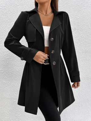 Women's Jackets Single Breasted Elastic Waist Trench Coat Women Jackets (Color : Black, Size : Large)