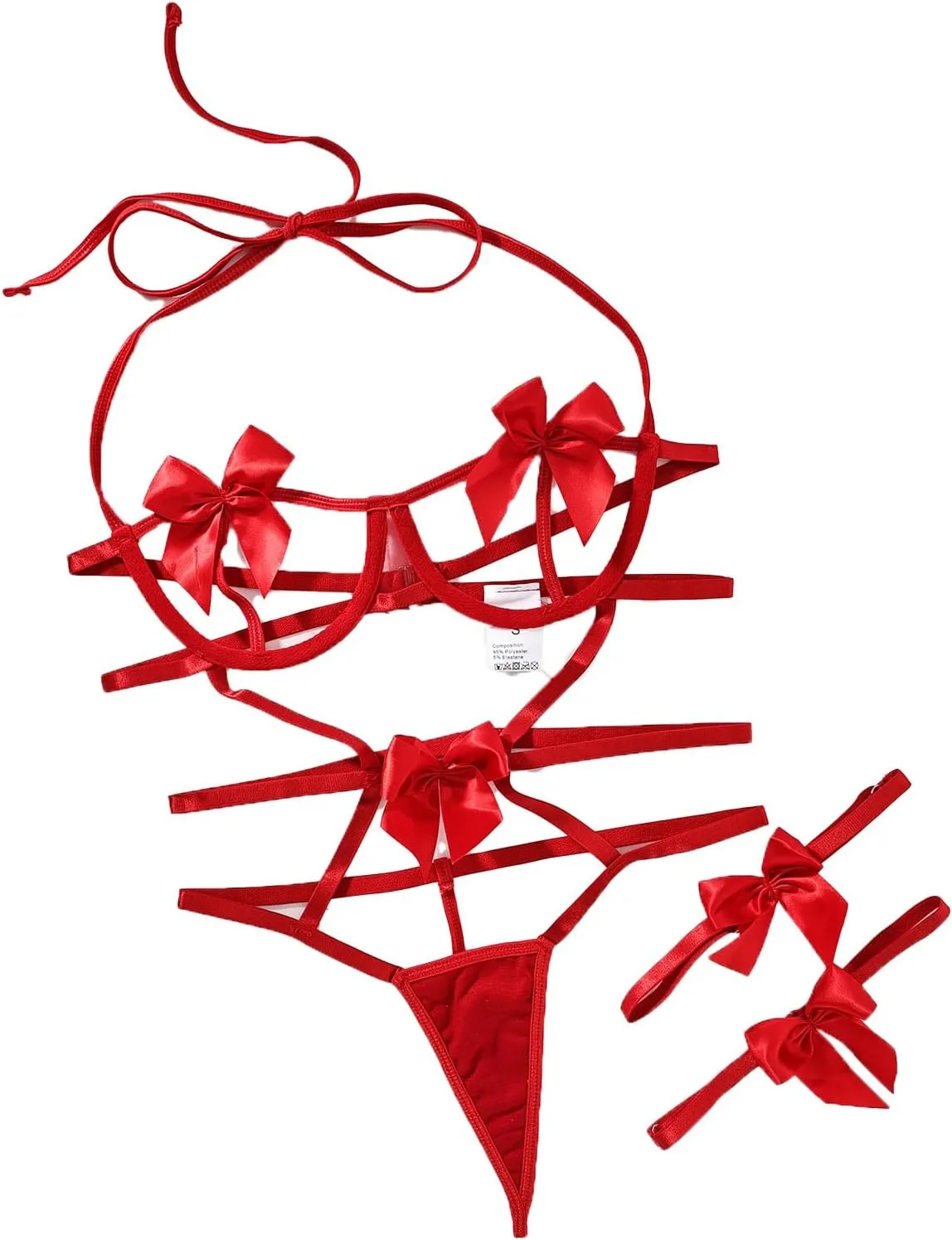 Womens Lace Bodysuit Lingerie Set Bow Knot Cut Out Lingerie One Piece Teddy