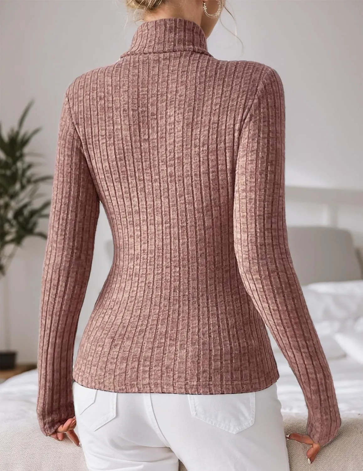 Womens Long Sleeve Turtleneck Tops Ribbed Thermal Underwear Shirt Slim Fit Fall Pullover Sweater