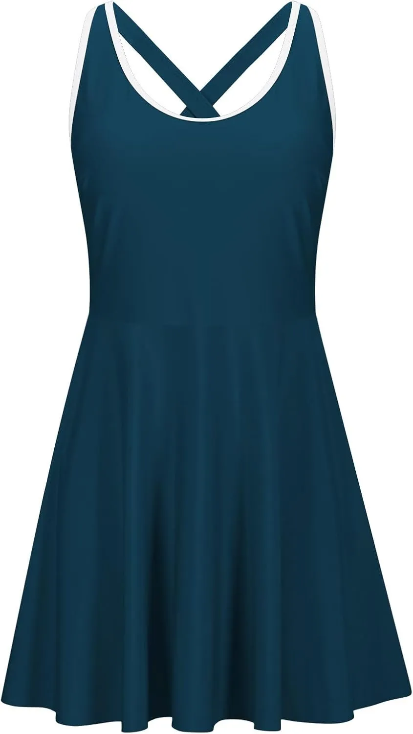 Womens One Piece Swimsuit Skirt Tummy Control Bathing Suit Color Block Swim Dress Swimwear with Pockets 2025 Summer