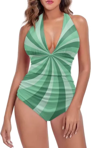 Women's One Piece Swimsuits Tummy Control Bathing Suits Push Up Bathingsuits Padded Swim Suits Geometric Pattern