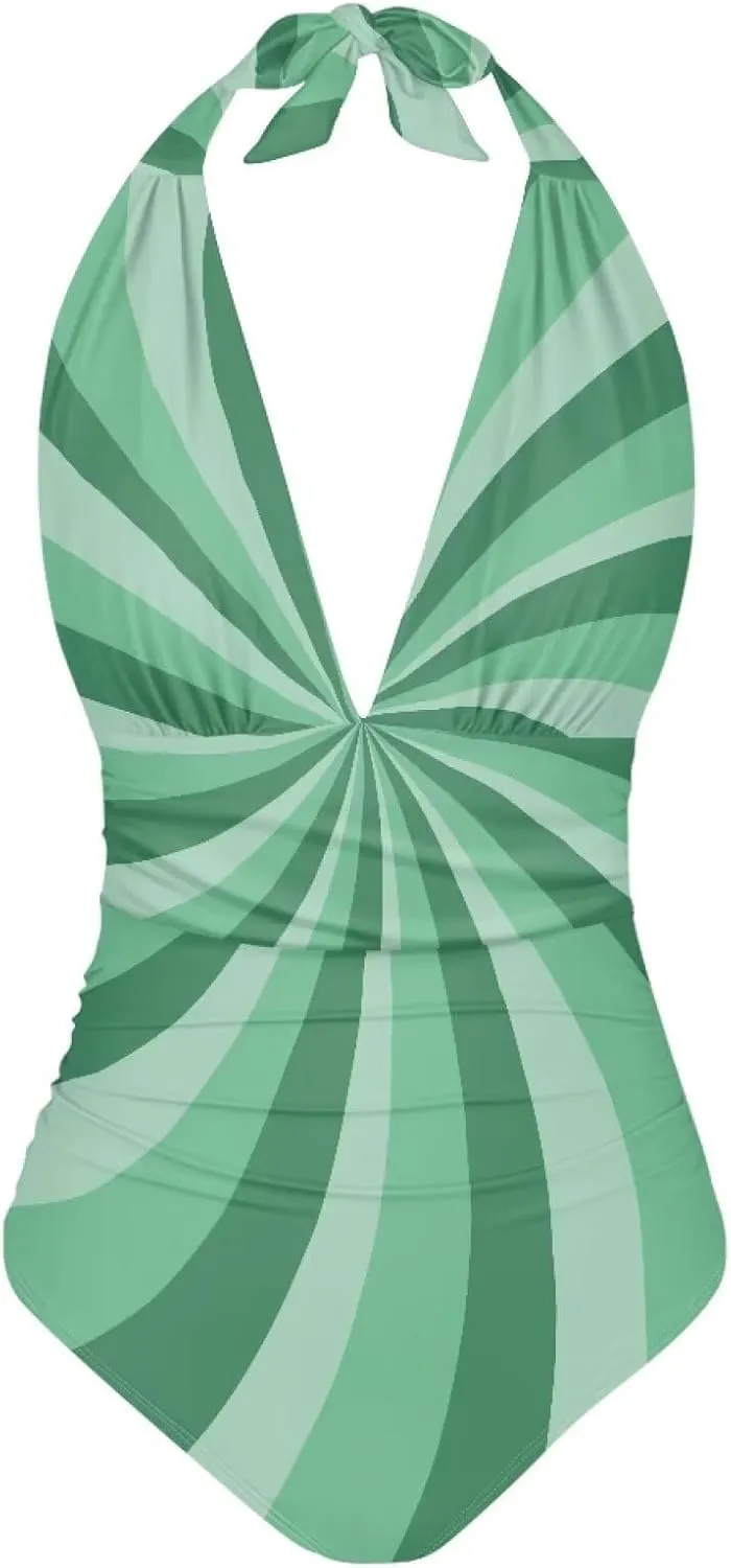 Women's One Piece Swimsuits Tummy Control Bathing Suits Push Up Bathingsuits Padded Swim Suits Geometric Pattern