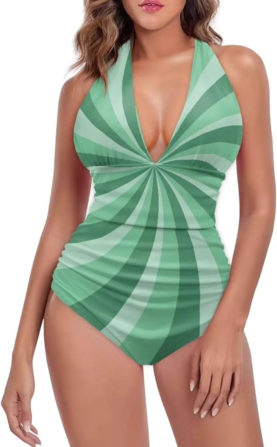 Women's One Piece Swimsuits Tummy Control Bathing Suits Push Up Bathingsuits Padded Swim Suits Geometric Pattern