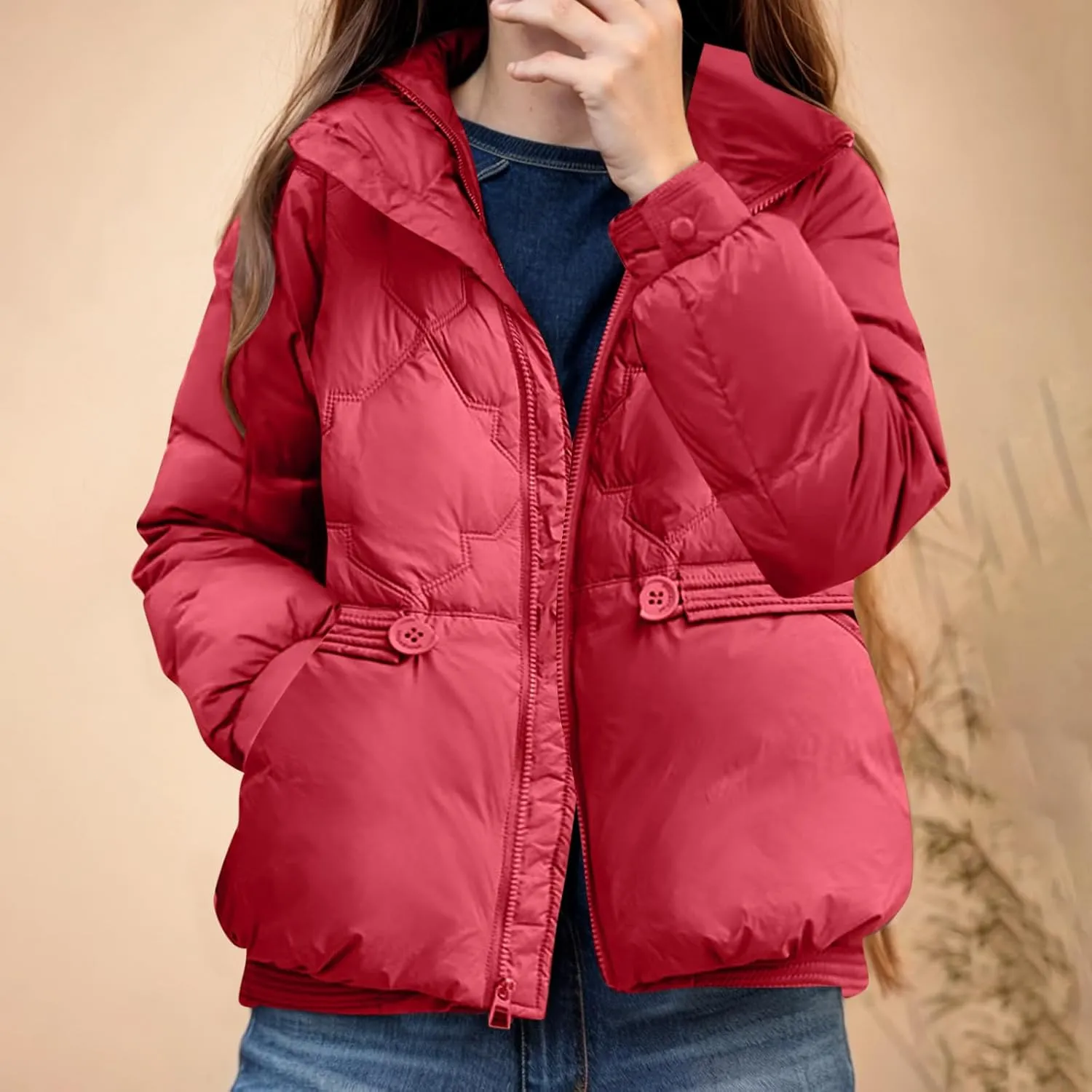 Women's Quilted Lightweight Jackets Fashion Solid Puffer Jackets Coats Winter Warm Down Jackets Puffy Bubble Outerwear