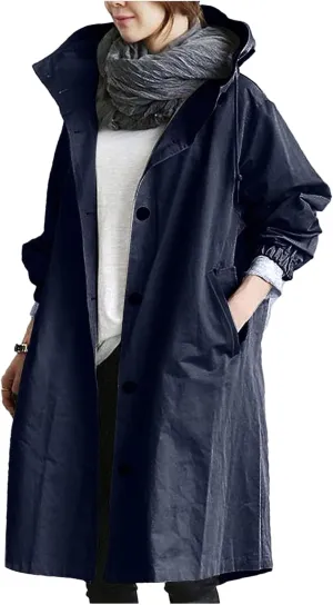 Womens Rain Jackets Waterproof with Hood Plus Size Long Raincoat Lightweight Hooded Windbreaker Jackets