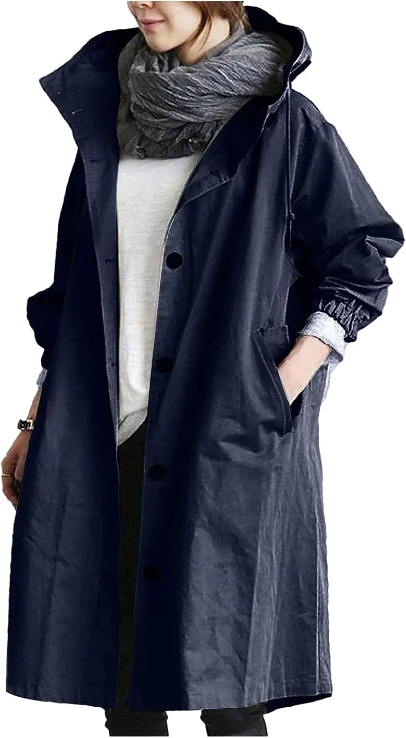 Womens Rain Jackets Waterproof with Hood Plus Size Long Raincoat Lightweight Hooded Windbreaker Jackets