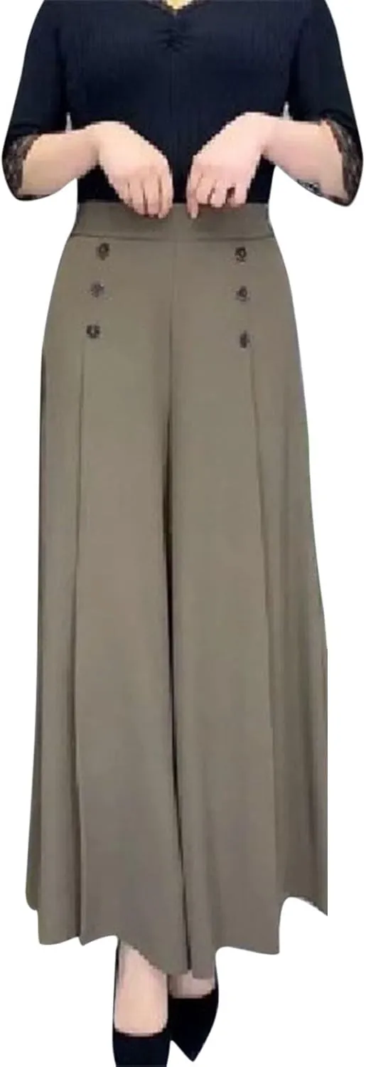 Women's Solid Flowy High Waist Pleade Cropped Trousers Cotton Lightweihgt Straight Plus Size Casual Business Pants