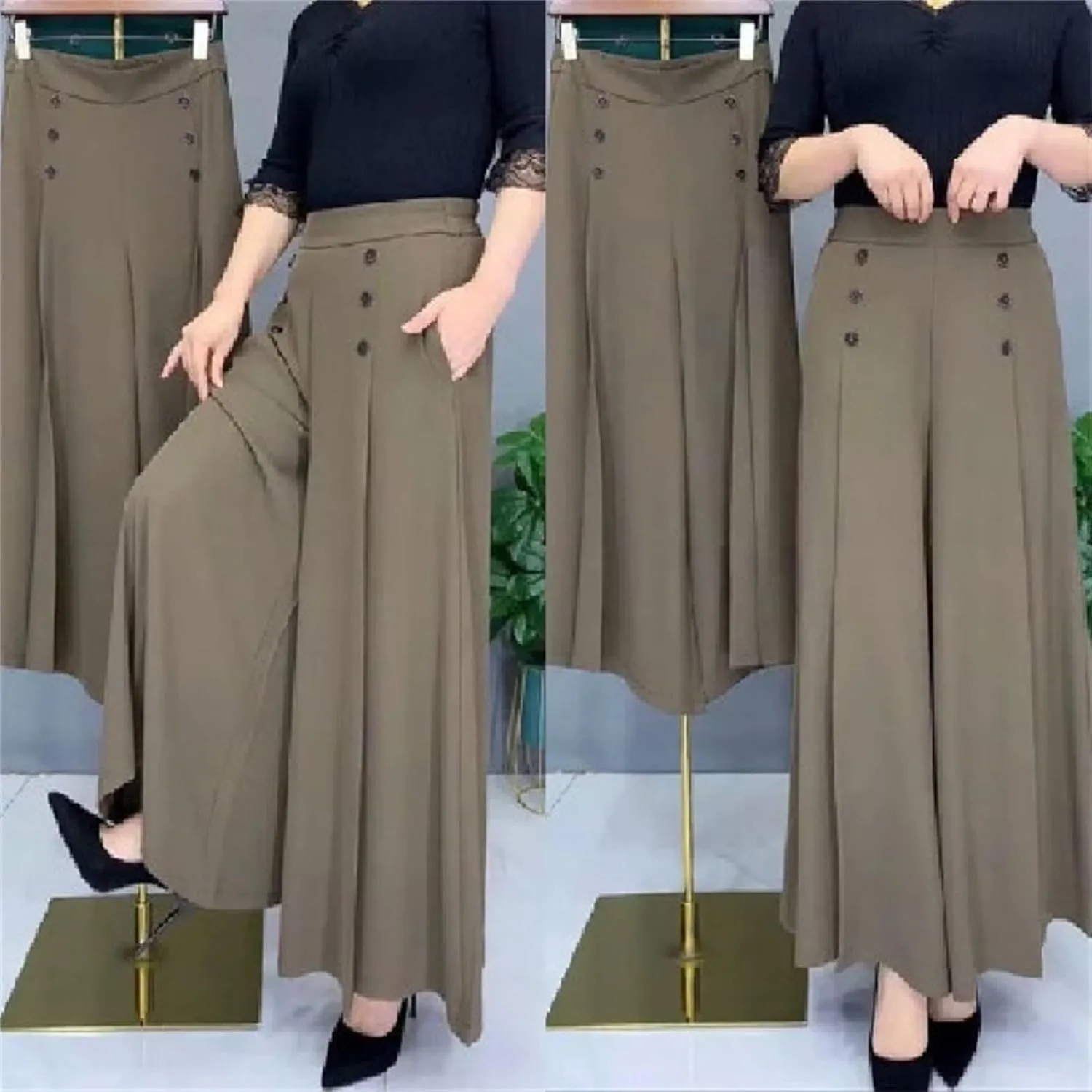 Women's Solid Flowy High Waist Pleade Cropped Trousers Cotton Lightweihgt Straight Plus Size Casual Business Pants