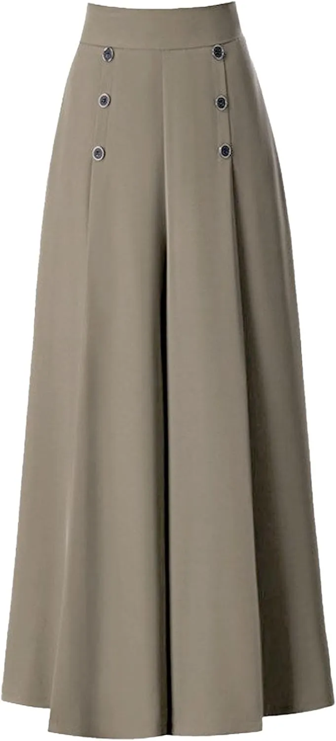 Women's Solid Flowy High Waist Pleade Cropped Trousers Cotton Lightweihgt Straight Plus Size Casual Business Pants