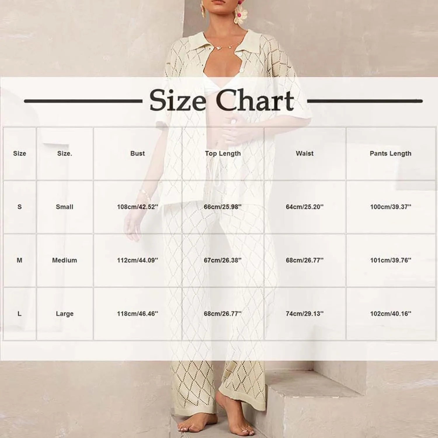 Womens Summer 2 Piece Swimsuit Cover up Crochet Knit Cardigan Button Shirt Tops Long Pants Bathing Suit Beach Outfit