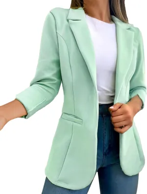 Women's Summer Blazer Lapel 3/4 Sleeve Pocket Elegant Temperament Elegant Trendy Outdoor Simple Stylish Suit Jackets