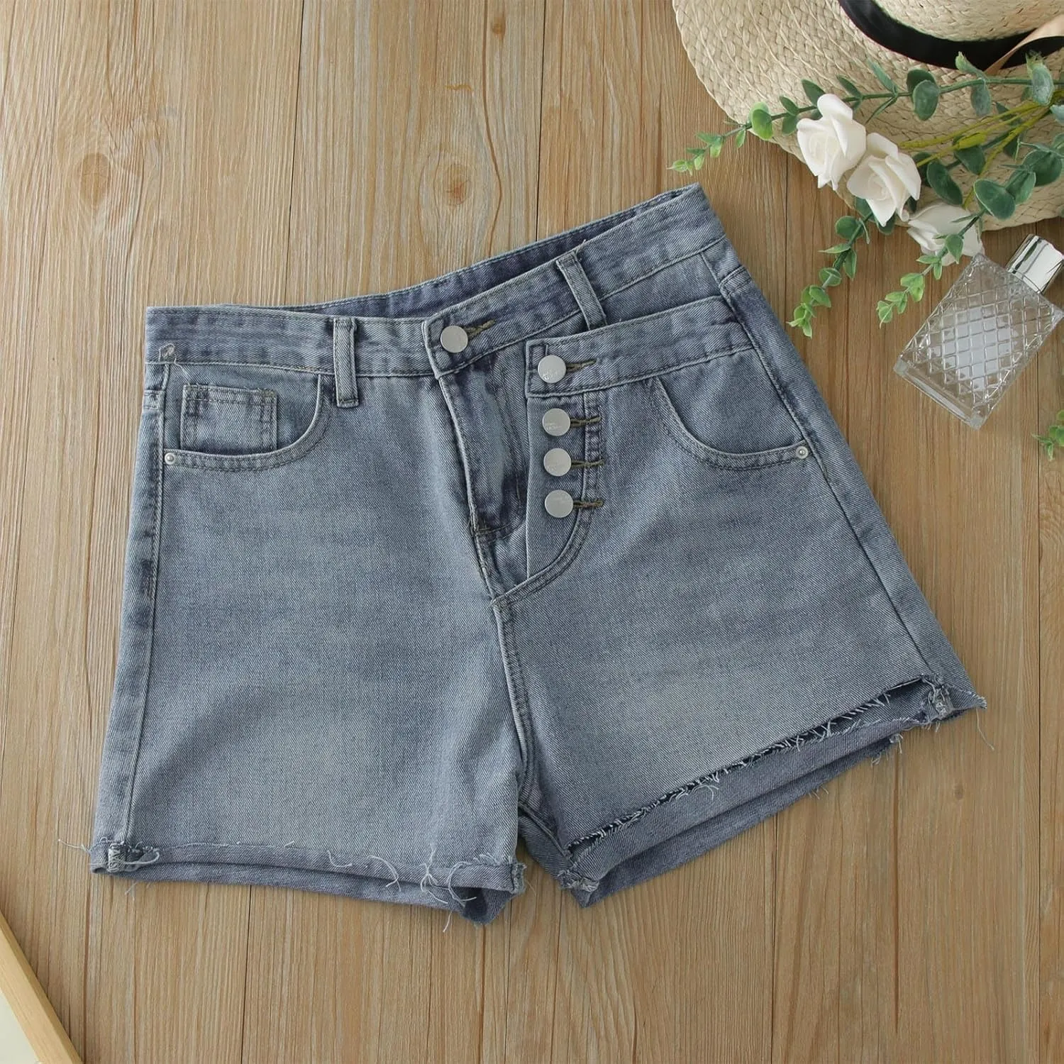 Women's Summer Denim high Waisted Drawstring Jeans Shorts with Pockets Women Cotton Shorts Underwear