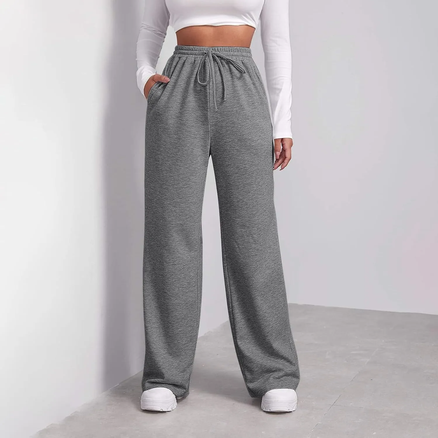 Womens Sweatpants Plus Size Bottoms Joggers Stretch Drawstring Preppy Straight Leg Basics Pants Trousers