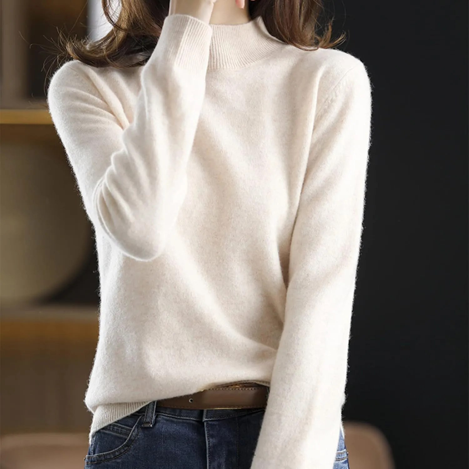 Womens Turtleneck Long Sleeve Ribbed Pullover Sweater Long Sleeves Tops Midweight Thermal Underwear Blouse