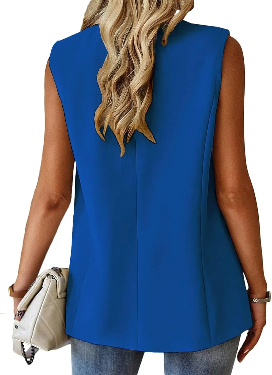 Womens Vest Casual Sleeveless Blazers Open Front Summer Jackets Lightweight Work Business Blazers with Pockets