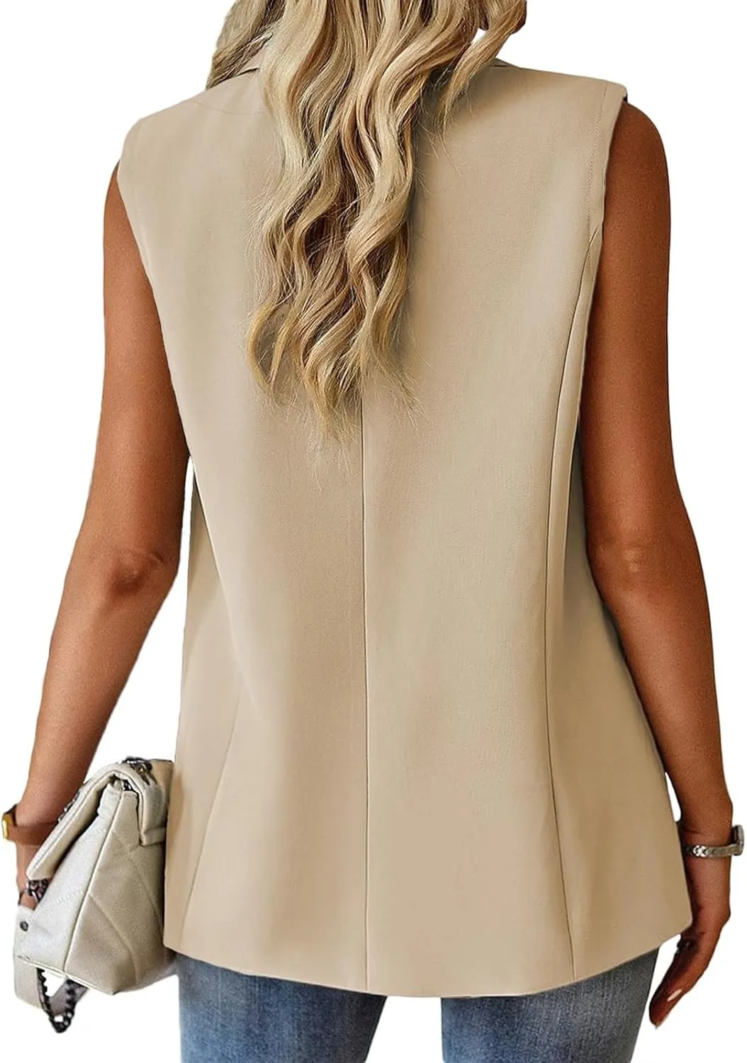 Womens Vest Casual Sleeveless Blazers Open Front Summer Jackets Lightweight Work Business Blazers with Pockets
