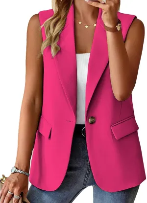 Womens Vest Casual Sleeveless Blazers Open Front Summer Jackets Lightweight Work Business Blazers with Pockets
