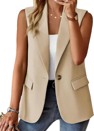 Womens Vest Casual Sleeveless Blazers Open Front Summer Jackets Lightweight Work Business Blazers with Pockets