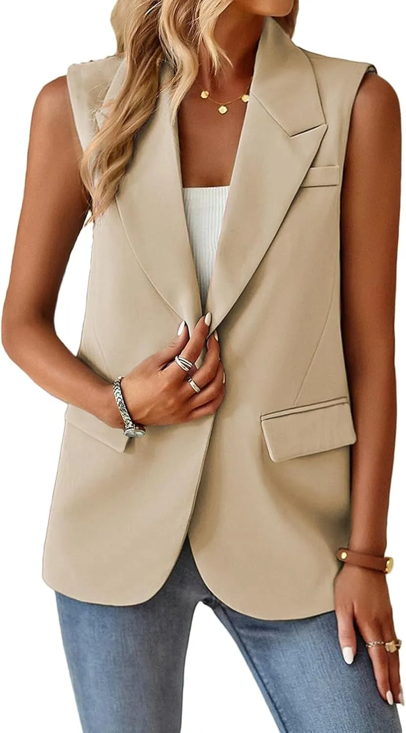 Womens Vest Casual Sleeveless Blazers Open Front Summer Jackets Lightweight Work Business Blazers with Pockets
