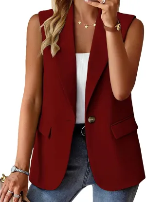 Womens Vest Casual Sleeveless Blazers Open Front Summer Jackets Lightweight Work Business Blazers with Pockets