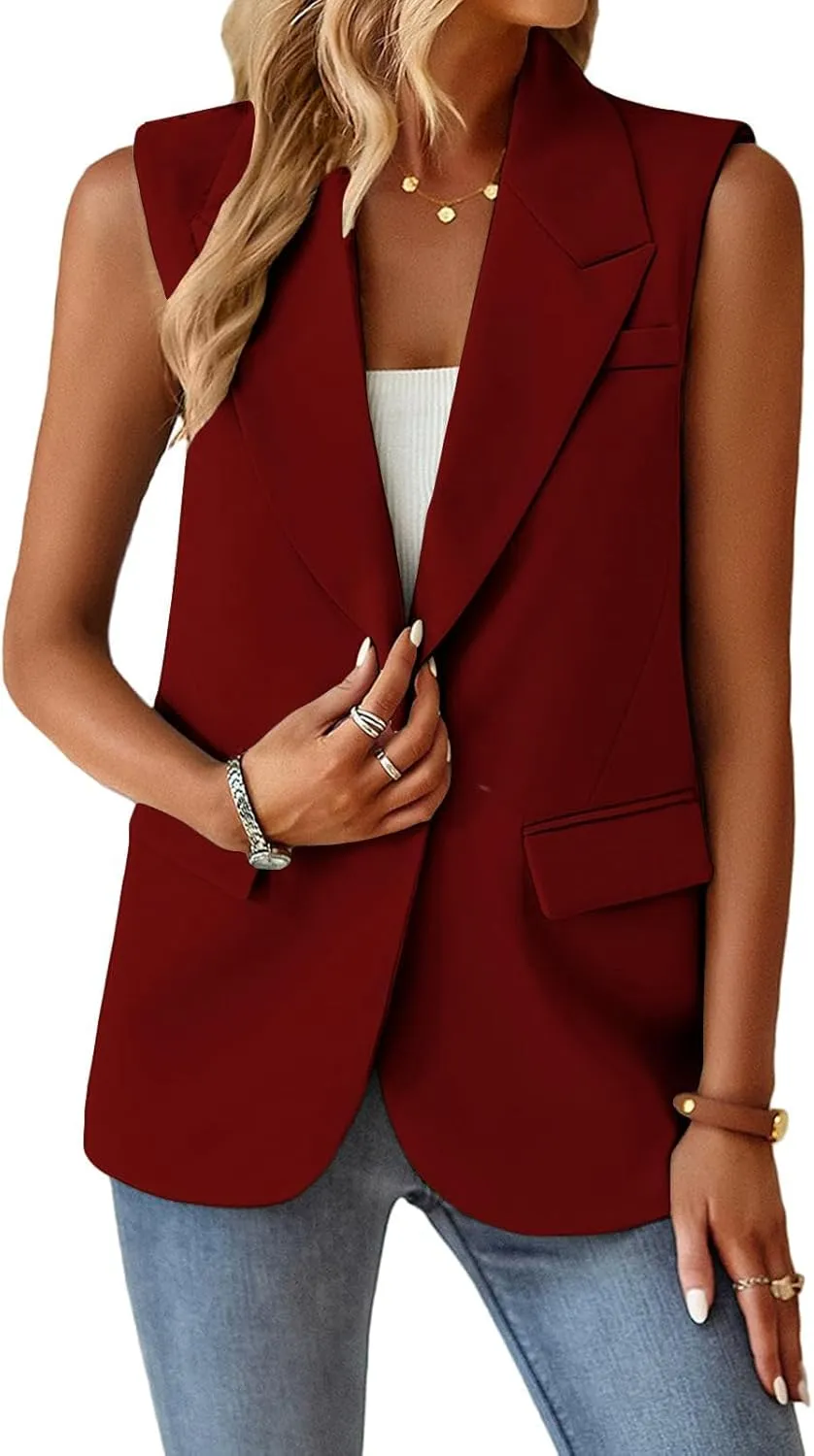 Womens Vest Casual Sleeveless Blazers Open Front Summer Jackets Lightweight Work Business Blazers with Pockets