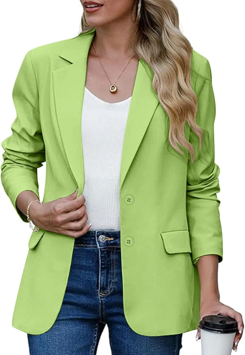 Women's Work Office Blazer Business Casual Lightweight Jackets Long Sleeve Open Front Slim Fit Button Lapel Blazer