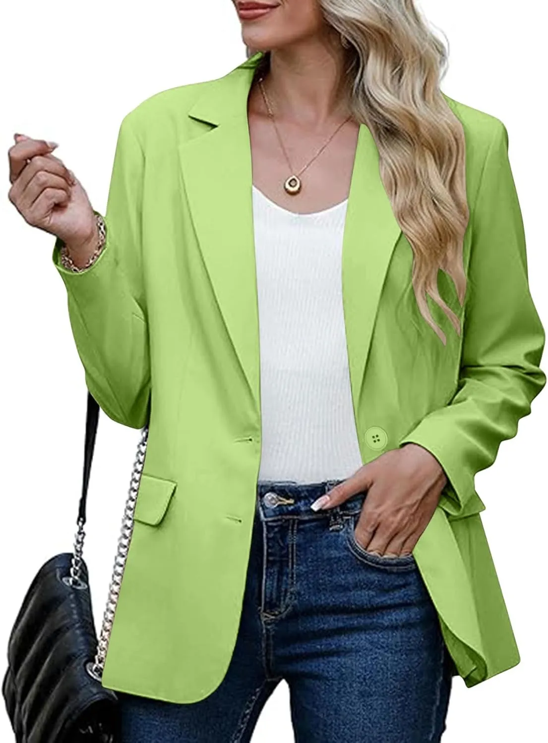 Women's Work Office Blazer Business Casual Lightweight Jackets Long Sleeve Open Front Slim Fit Button Lapel Blazer