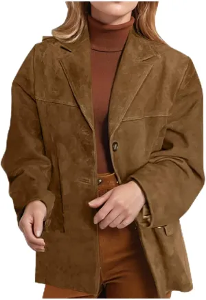 Xiaojmake Women's Suede Blazer Jacket Oversized Old Money Aesthetic Faux Leather Coat Fall Fashion Trends Y2k Outerwear