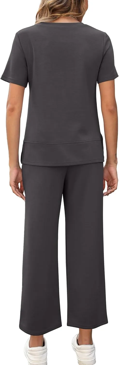 XIEERDUO Women's 2 Piece Lounge Set Fashion Travel Outfits Vacation Tracksuit Comfy Wide Leg Airport Loungewear S-3XL