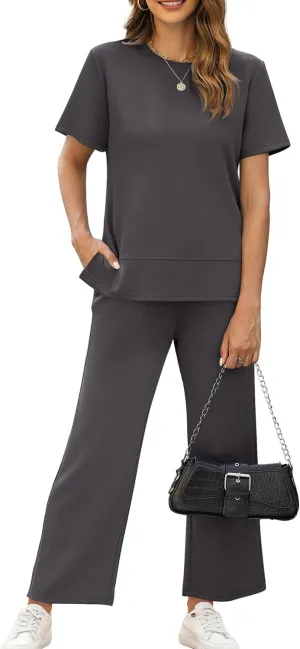 XIEERDUO Women's 2 Piece Lounge Set Fashion Travel Outfits Vacation Tracksuit Comfy Wide Leg Airport Loungewear S-3XL