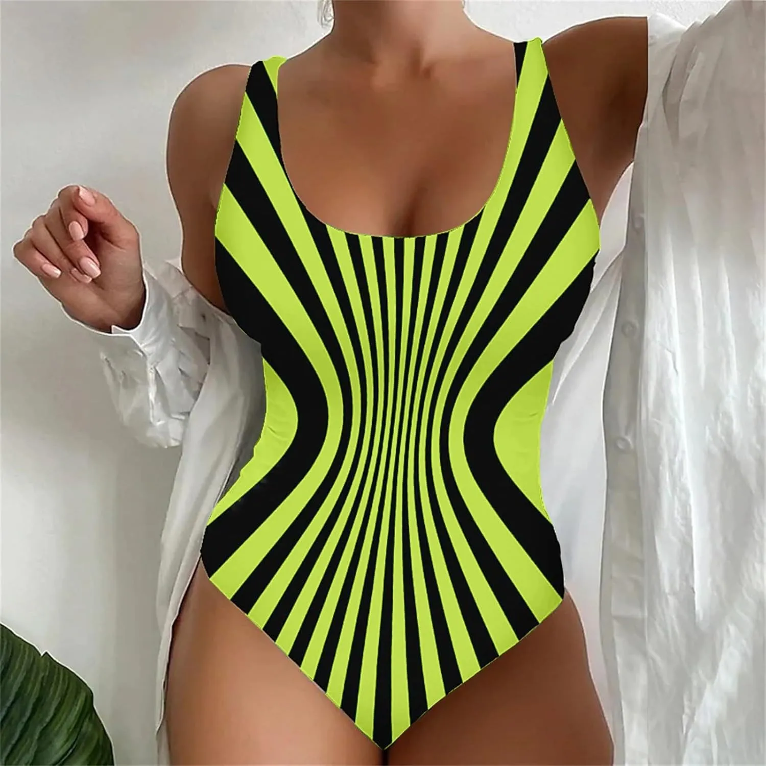 XRCQCAD Women's One Piece Swimsuits Tummy Control Monokini High Waisted Bathing Suit Plus Size Backless Swimwear