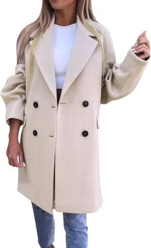 XUETON Women's Double Breasted Long Trench Coat Windproof Classic Lapel Belted Winter Wool Blend Warm Coat Overcoat with