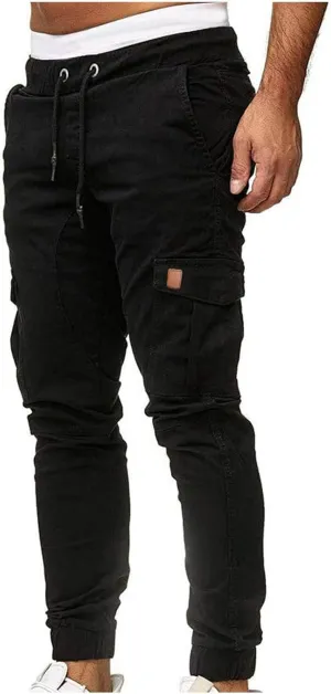 XUNRYAN Cargo Pants Men with Multi Pockets Casual Sweatpants Drawstring Joggers Outdoor Hiking Fishing Pants Activewear