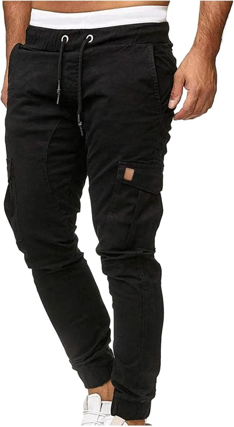 XUNRYAN Cargo Pants Men with Multi Pockets Casual Sweatpants Drawstring Joggers Outdoor Hiking Fishing Pants Activewear
