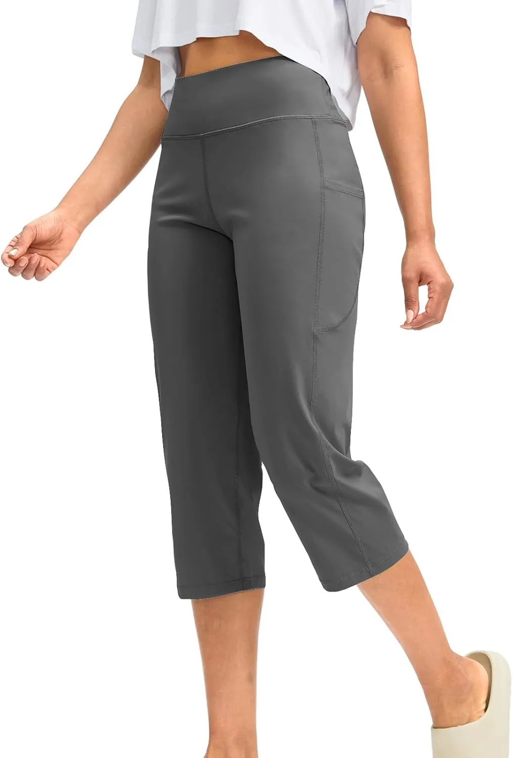 XUNRYAN Womens Capri Leggings Yoga Pants High Waist Crop Athletic Workout Gym Straight Leg Trousers Activewear with Pockets
