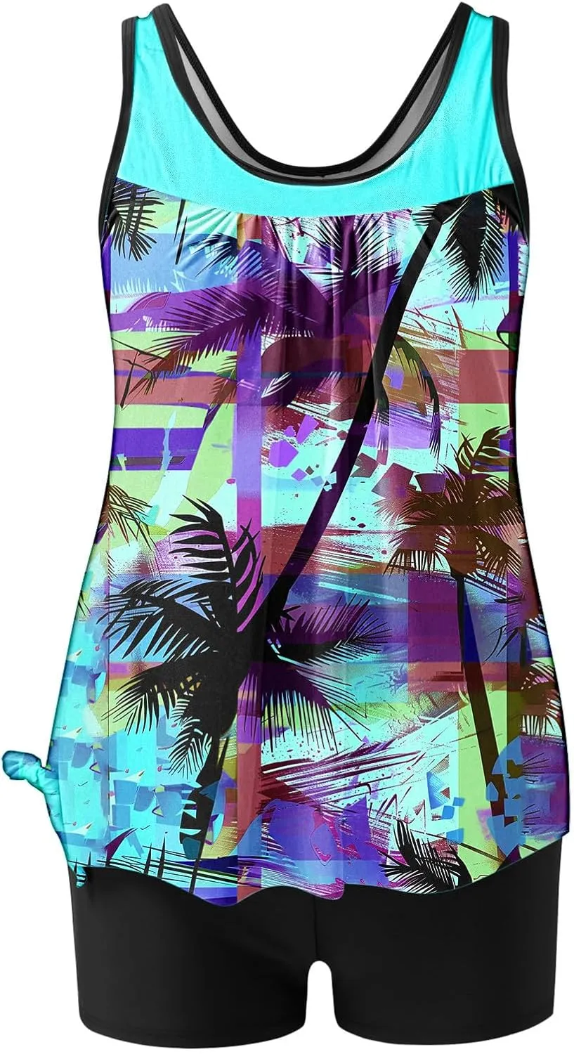 yardsong Tankini Swimsuits for Women Modest Two Piece Bathing Suits Blouson Swim Tank Top with Boy Shorts Trendy Swimwear