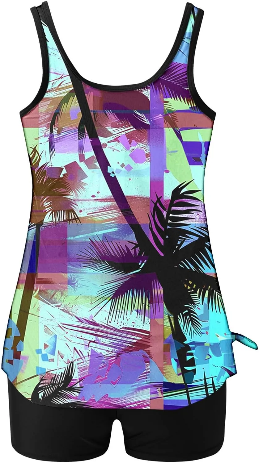 yardsong Tankini Swimsuits for Women Modest Two Piece Bathing Suits Blouson Swim Tank Top with Boy Shorts Trendy Swimwear