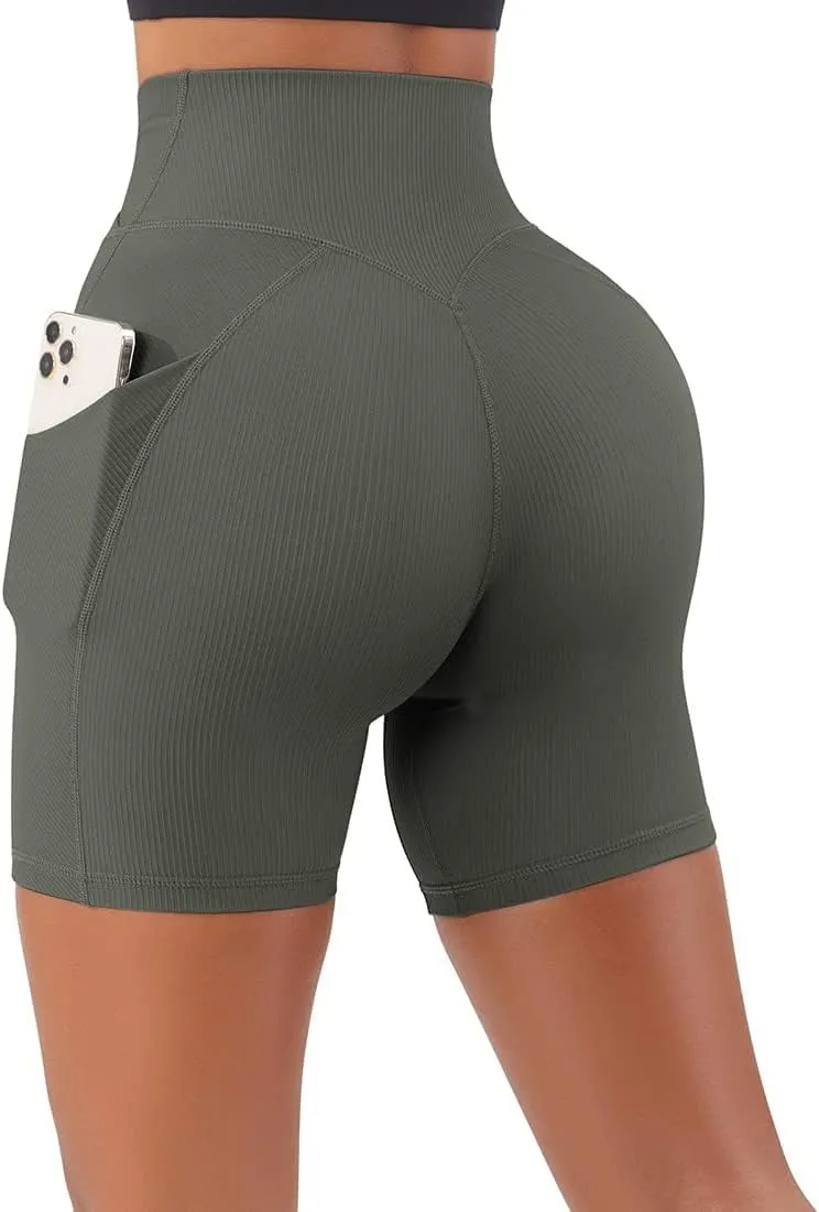 Yuerlian Women Seamless Booty Biker Shorts Cross Workout Shorts 5" High Waisted Shorts with Pockets