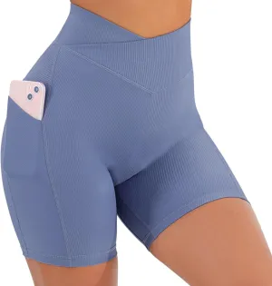 Yuerlian Women Seamless Booty Biker Shorts Cross Workout Shorts 5" High Waisted Shorts with Pockets