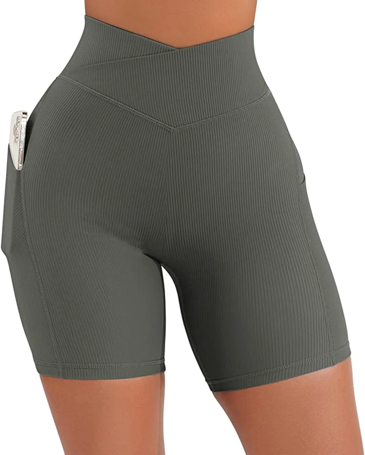 Yuerlian Women Seamless Booty Biker Shorts Cross Workout Shorts 5" High Waisted Shorts with Pockets